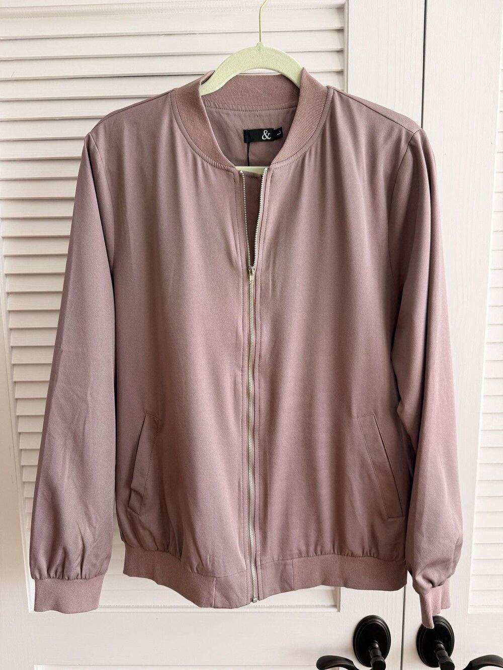 & Womens Mauve Pink Bomber Jacket Size L Lightweight Zip Front NWT